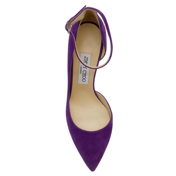 Jimmy Choo Purple Suede D'Orsay Pumps with Ankle Strap - Picture 4 of 6